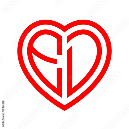 Free Download initial letters logo ed red monogram heart love shape - GFXLoad