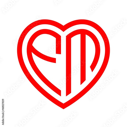 initial letters logo fm red monogram heart love shape