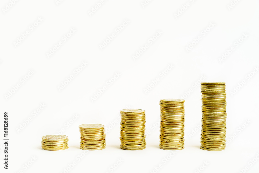 Coin stacks with white isolated background Coin stacks with white isolated background