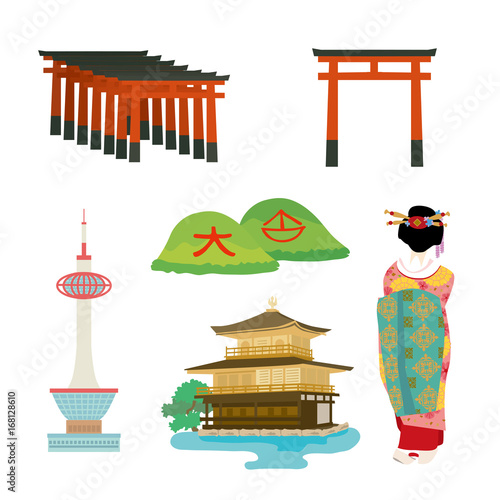 京都　観光地　イラスト　セット