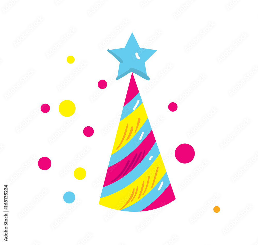 Party hat isolated element. Birthday card design symbol, surprise party icon, happy holiday vector illustration.