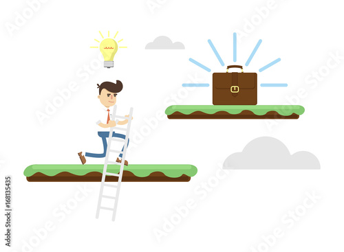 Idea generation concept with businessman. Business project and realization vector illustration in flat design.