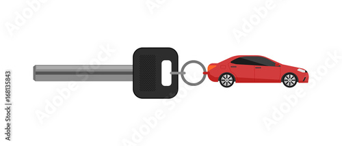 Rent car business concept with car key isolated on white background vector illustration. City renting car service in flat design.