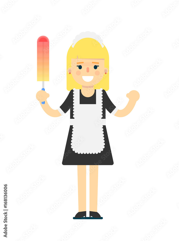 Cleaning woman in uniform icon. Professional cleaning service vector illustration in flat design. Cleaning woman in uniform icon. Professional cleaning service vector illustration in flat design.
