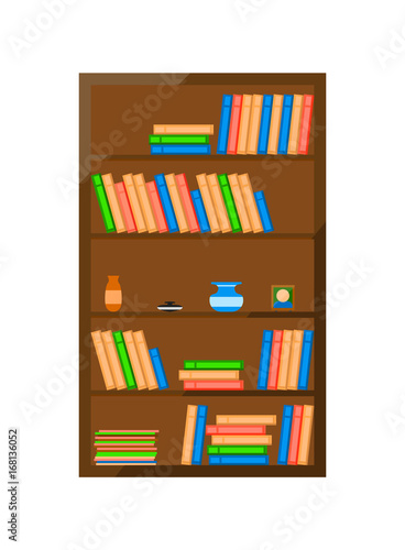 Wooden books cabinet icon. Home furniture vector illustration in flat design.