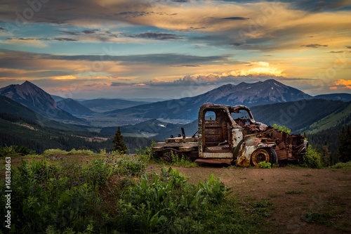Old truck overlooking Crested Butte sunset