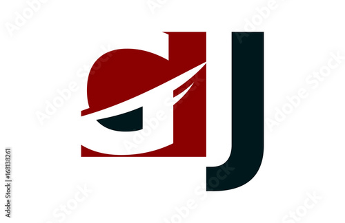 GJ Red Negative Space Square Swoosh Letter Logo