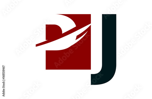 PJ Red Negative Space Square Swoosh Letter Logo photo