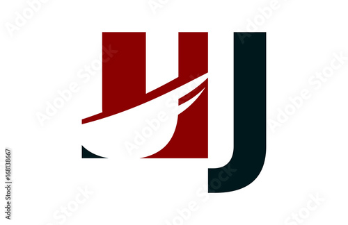 UJ Red Negative Space Square Swoosh Letter Logo photo