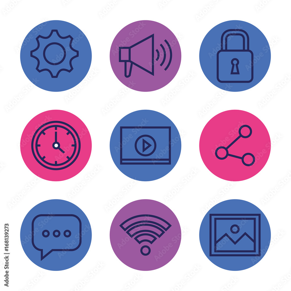 applications web icons set media items vector illustration applications web icons set media items vector illustration