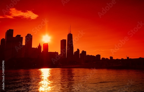 Chicago at sunset skyline  US.
