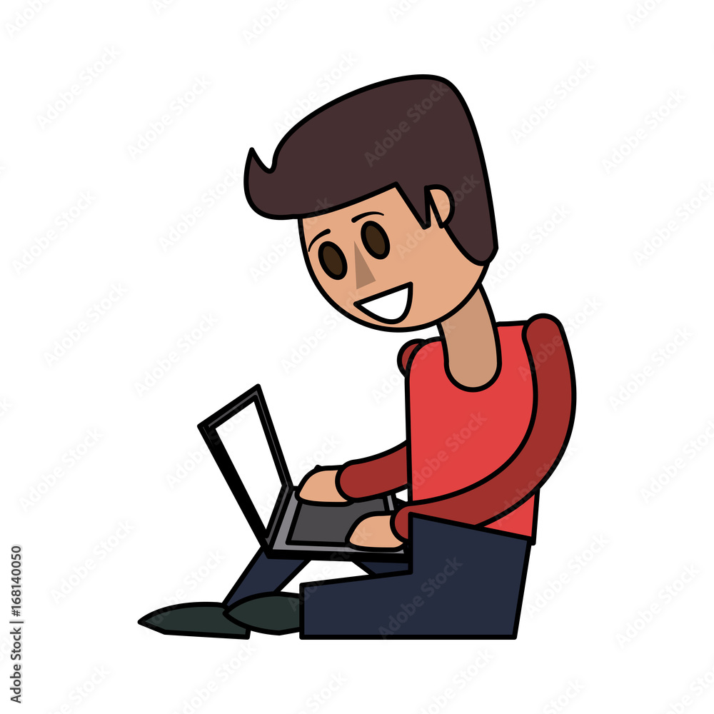 happy man using laptop icon image vector illustration design happy man using laptop icon image vector illustration design