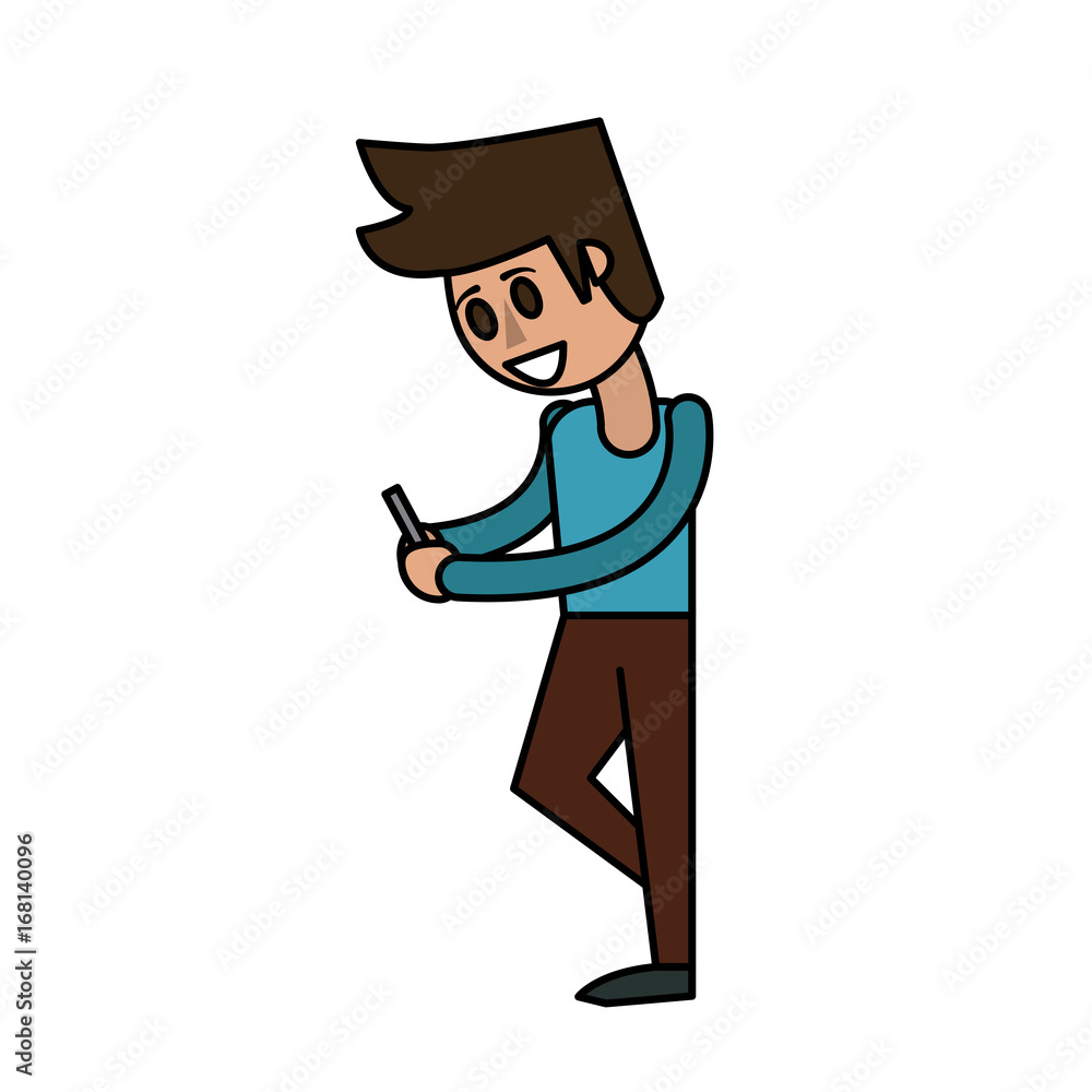 happy man using cellphone icon image vector illustration design happy man using cellphone icon image vector illustration design