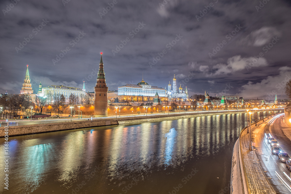 Stunning night view of Kremlin in the winter, Moscow, Russia Stunning night view of Kremlin in the winter, Moscow, Russia