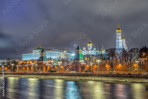 Stunning night view of Kremlin in the winter, Moscow, Russia