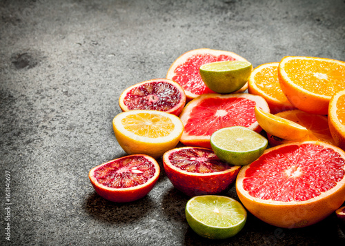 Citrus background. Fresh citrus fruit.