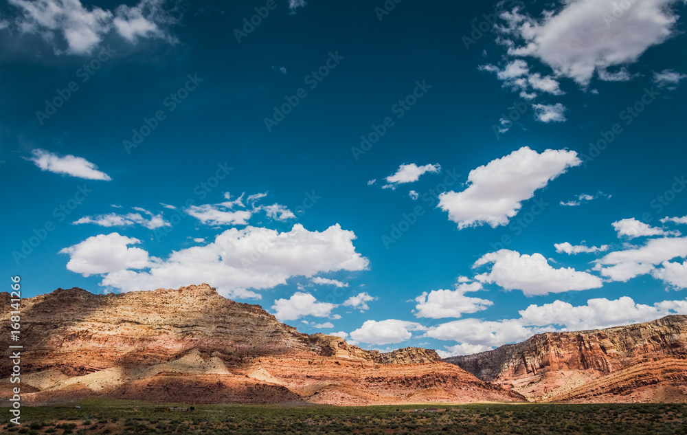 Lifeless rocks and blue sky. Arid Arizona