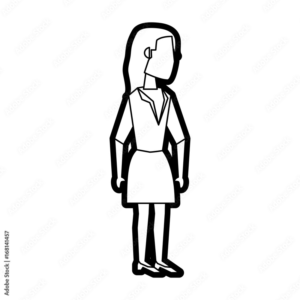 Flat line uncolored business woman over white background vector illustration Flat line uncolored business woman over white background vector illustration