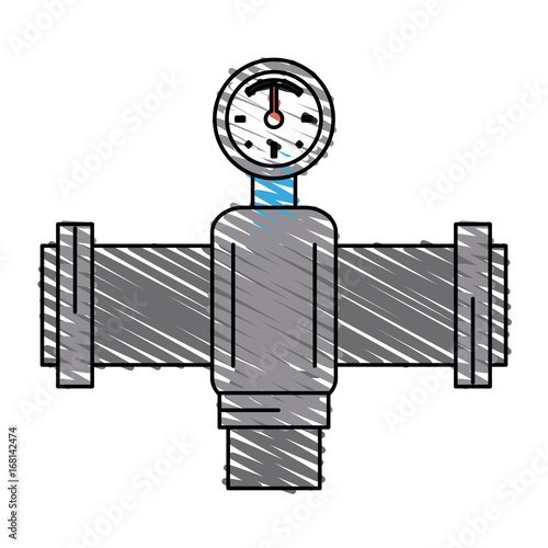 Colorful pipe and pressure meter doodle over white background vector illustration