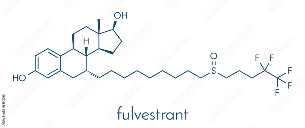 Naklejka premium Cząsteczka leku na raka Fulvestrant (selektywny degradator receptora estrogenowego, SERD). Formuła szkieletowa.