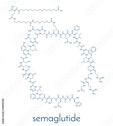 Semaglutide diabetes drug molecule (incretin agonist). Skeletal formula. photo