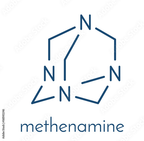 Methenamine molecule. Uses as an antiseptic drug and in solid fuel tablets. Skeletal formula.