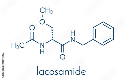 Lacosamide anticonvulsant drug molecule. Skeletal formula.