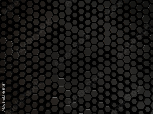 abstract 3d black background hexagon honey comb shaped small scattered for modern technology and business render. © chingraph