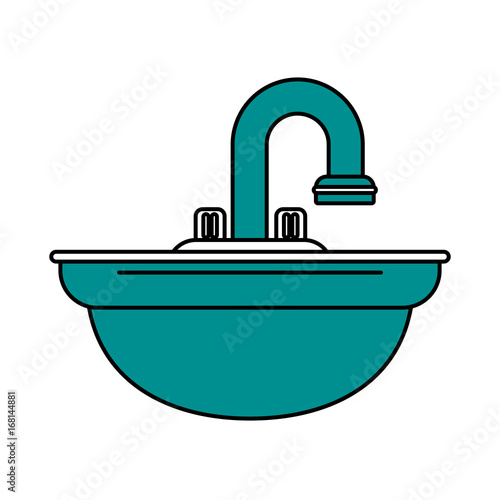 Flat line sink with hint of color over white background vector illustration