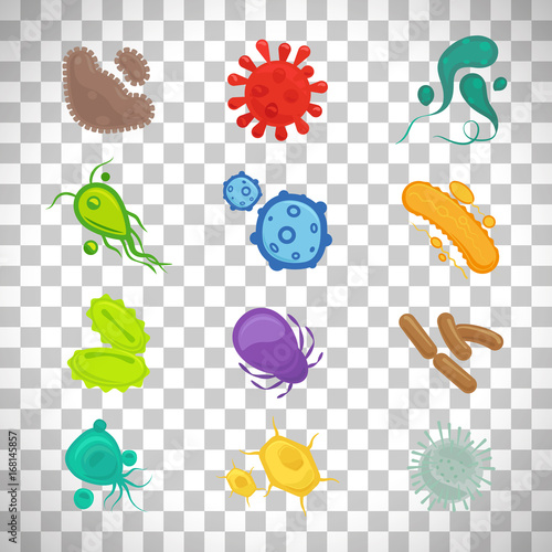 Colorful virus signs on transparent background