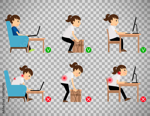 Woman sitting and working correct postures
