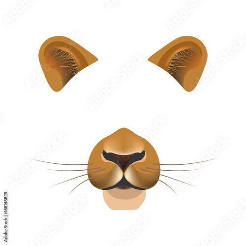 Lion animal face filter template video chat photo effect vector isolated icon