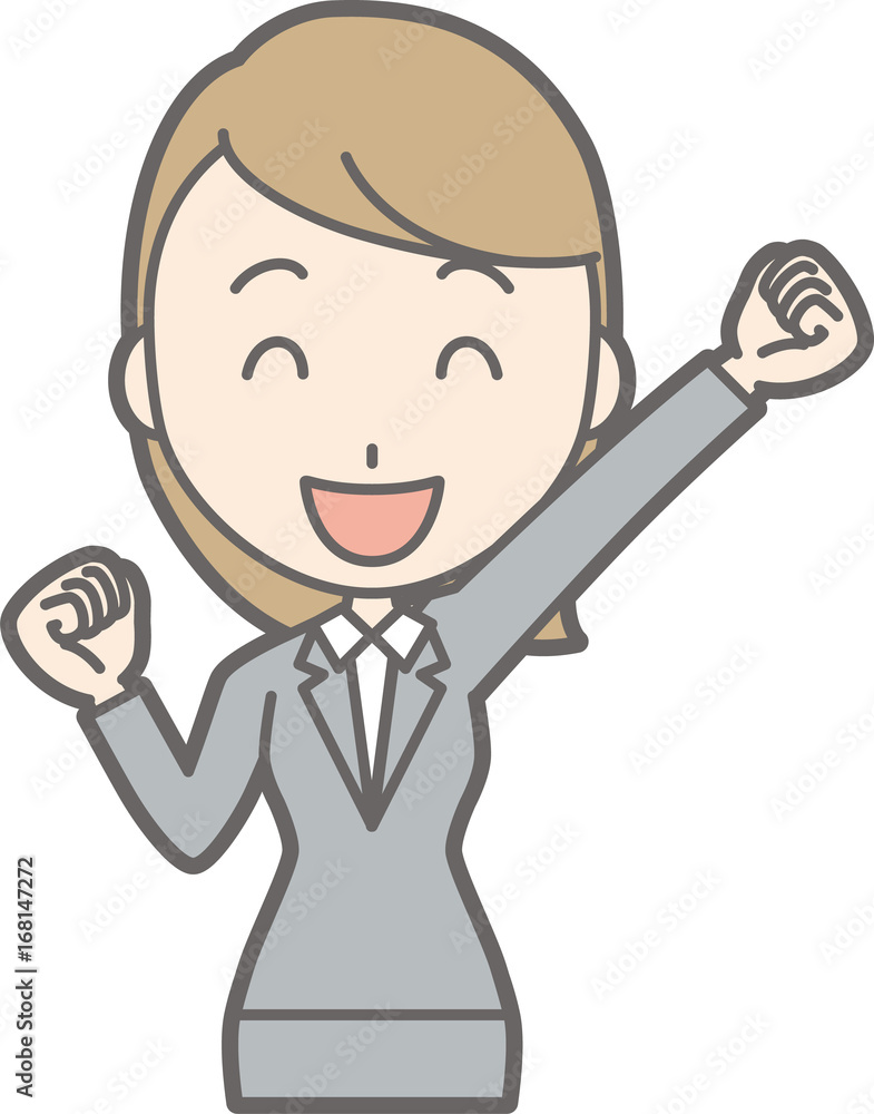 Illustration that a young woman in suit wears raising one hand Illustration that a young woman in suit wears raising one hand
