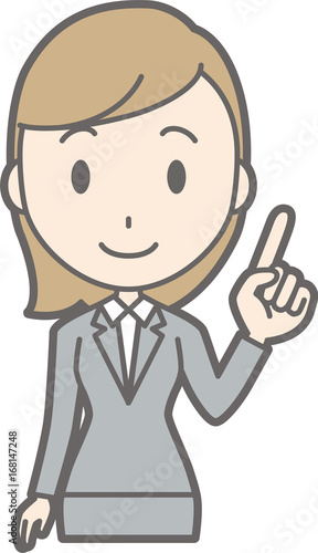 Illustration of a young woman in suit wearing a finger