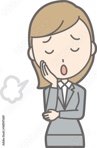 A young woman in a suit sighs illustration