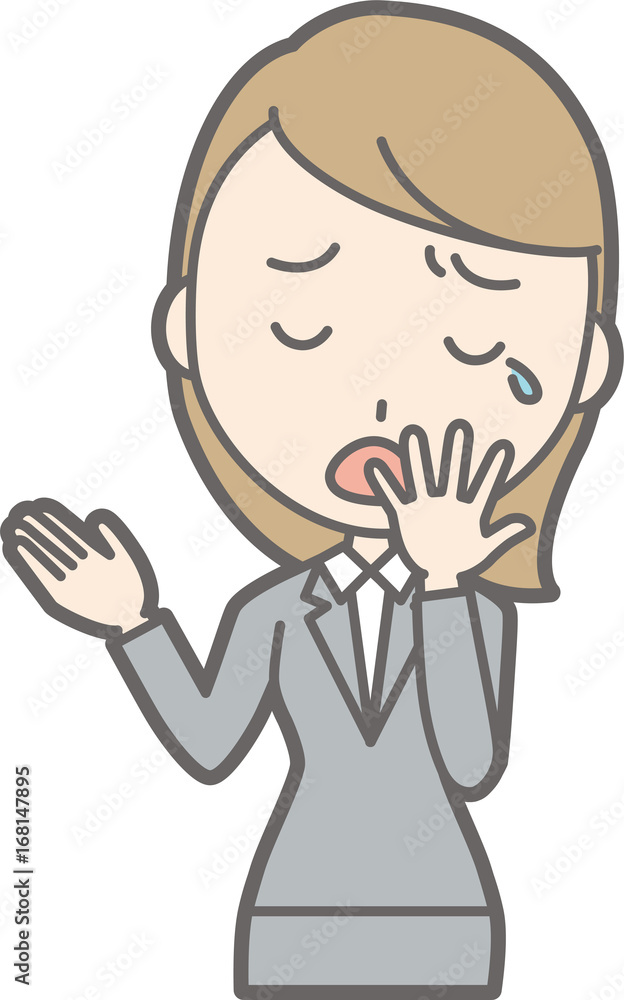 A yawn woman in a suit is yawning. Illustration A yawn woman in a suit is yawning. Illustration