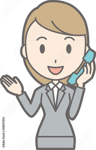 Illustration of a young woman wearing a suit on the phone