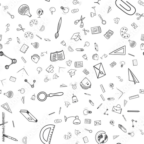 Seamless pattern Back to school. Set of drawing vector elements with a sheet in a box for education. Vector illustration EPS 10