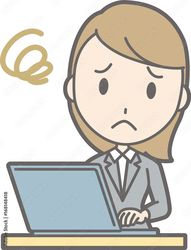 A young lady in a suit is troubled by operating a personal computer Illustration A young lady in a suit is troubled by operating a personal computer Illustration