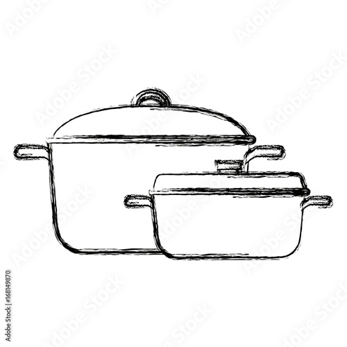 two saucepans with handle kitchen equipment vector illustration