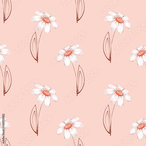 Floral seamless pattern. Watercolor background with Chamomile