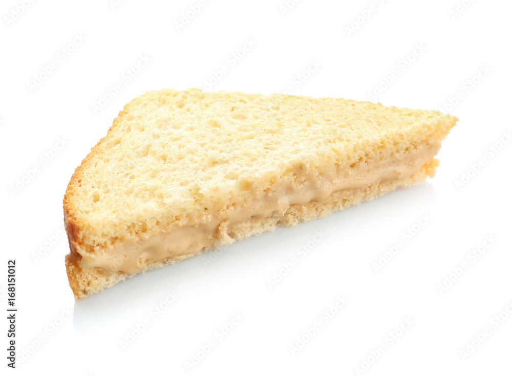 Tasty sandwich with creamy peanut butter on white background Tasty sandwich with creamy peanut butter on white background