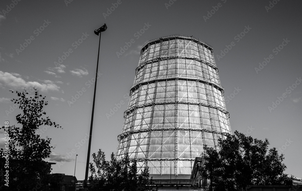 Water cooling tower black and white