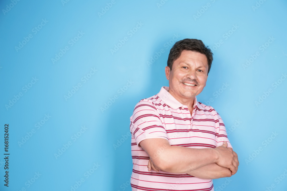 Overweight man on color background. Diet concept Overweight man on color background. Diet concept