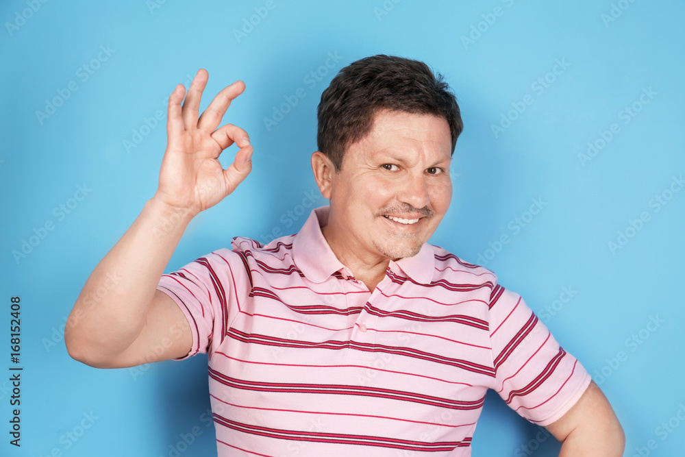 Overweight man on color background. Diet concept Overweight man on color background. Diet concept