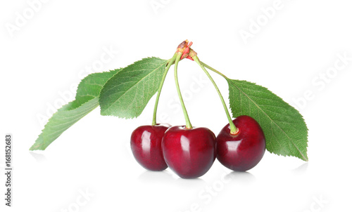 Fresh sweet cherries on white background