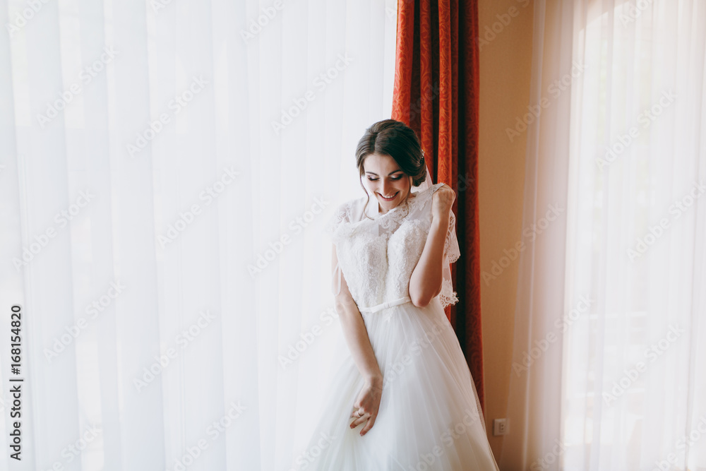 Beautiful bride in the morning dresses for a wedding ceremony Beautiful bride in the morning dresses for a wedding ceremony