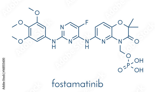 Fostamatinib rheumatoid arthritis drug molecule (Syk inhibitor). Skeletal formula.