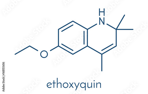 Ethoxyquin antioxidant food preservative molecule. Also used to control scald on pears. Skeletal formula.