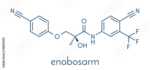 Enobosarm drug molecule. Selective androgen receptor modulator (SARM) that is also used in sports doping. Skeletal formula.